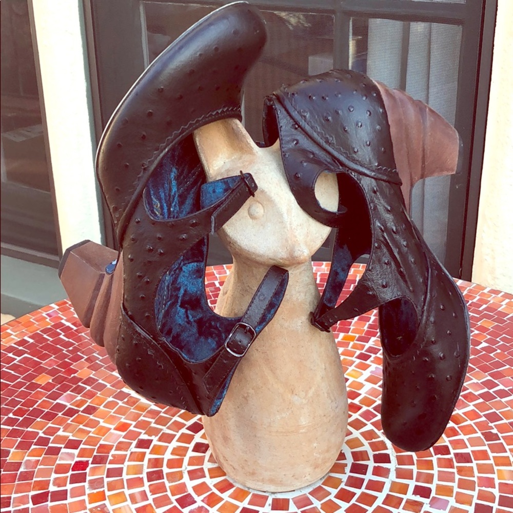 Irregular Choice black carved wooden heel pumps